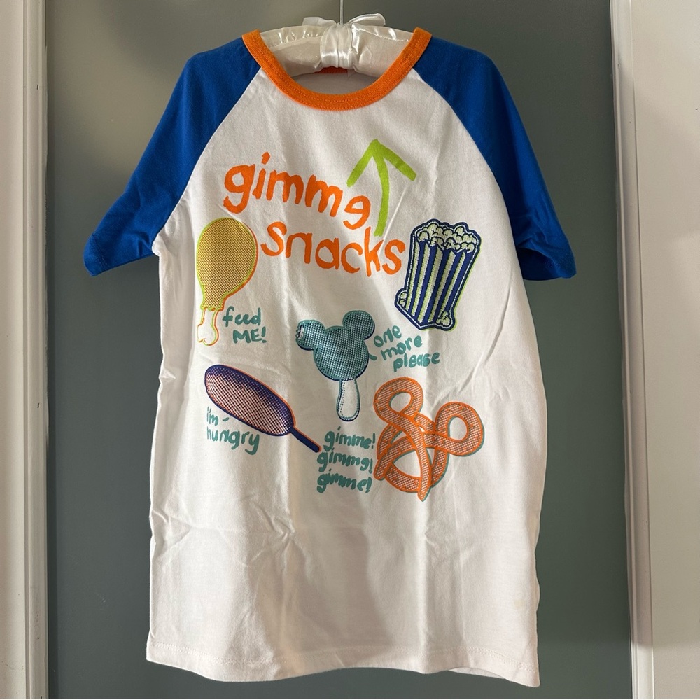 Disney “Gimme Snacks” Kids Raglan T-Shirt - Blue/White featuring Disney Snacks